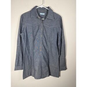 BANG BANG Women Blue Denim Chambray Button Up Long Sleeve Tunic/Dress